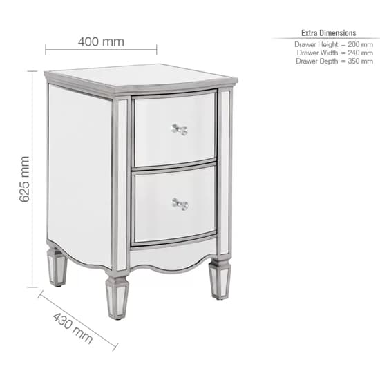 Elyssa Mirrored Bedside Cabinet With 2 Drawers In Silver_4