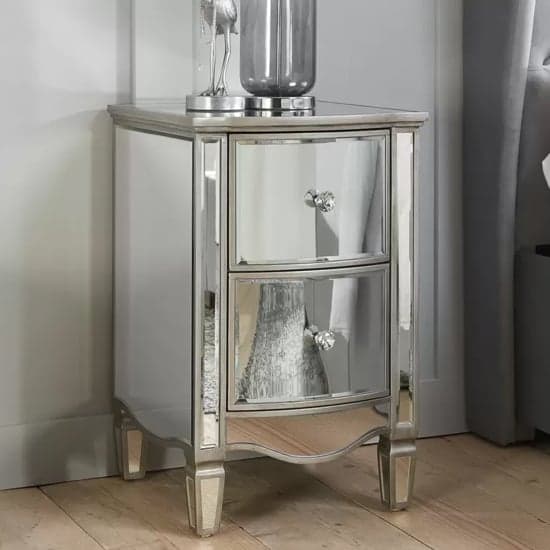 Elyssa Mirrored Bedside Cabinet With 2 Drawers In Silver_1