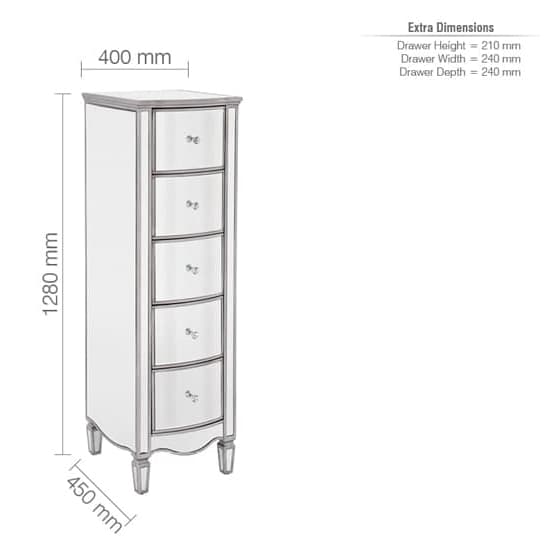 Elyssa Mirrored Chest 5 Of Drawers Narrow In Silver_3