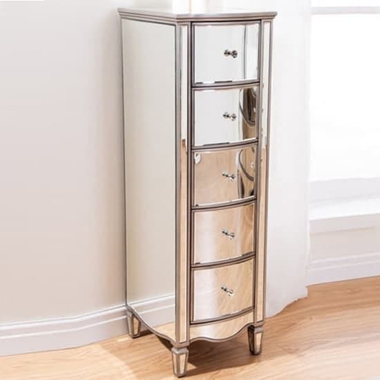 Elyssa Mirrored Chest 5 Of Drawers Narrow In Silver_1