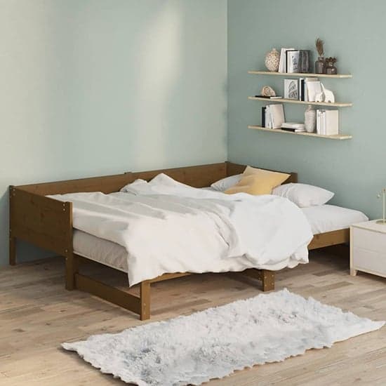 Emeric Solid Pine Wood Pull-out Single Day Bed In Honey Brown_2