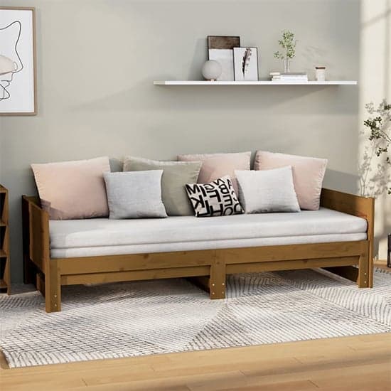 Emeric Solid Pine Wood Pull-out Single Day Bed In Honey Brown_1