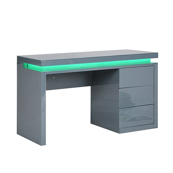 Emerson High Gloss Computer Desk In Grey With LED Lighting_8