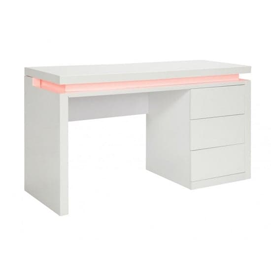 Emerson High Gloss Computer Desk In White With LED Lighting_2