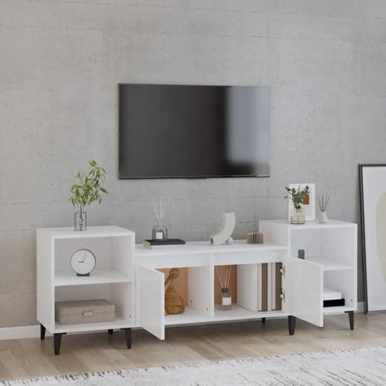 Emery High Gloss TV Stand With 2 Doors 2 Shelves In White_2