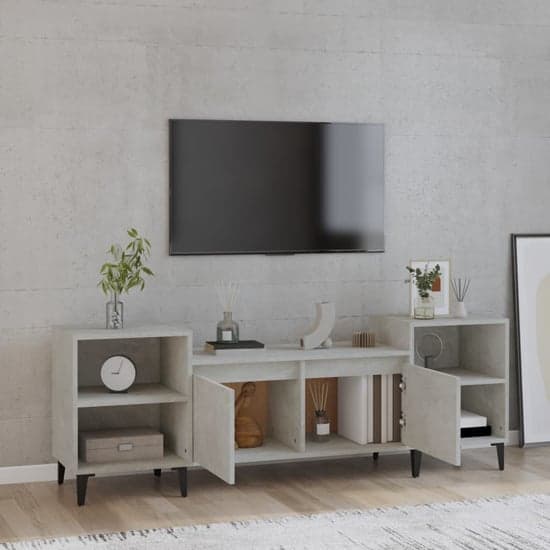 Emery Wooden TV Stand With 2 Doors 2 Shelves In Concrete Effect_2