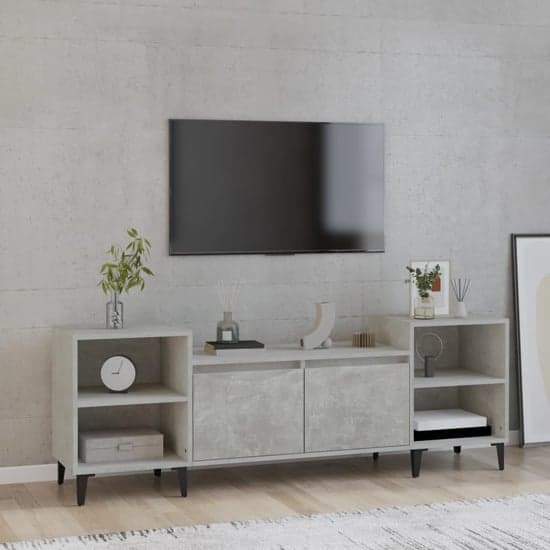 Emery Wooden TV Stand With 2 Doors 2 Shelves In Concrete Effect_1
