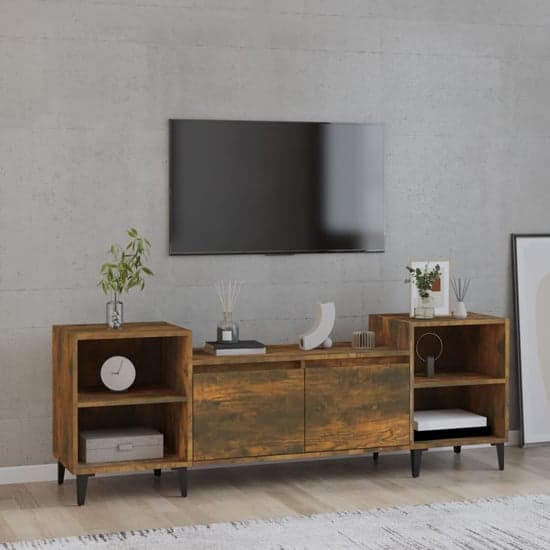Emery Wooden TV Stand With 2 Doors 2 Shelves In Smoked Oak_1