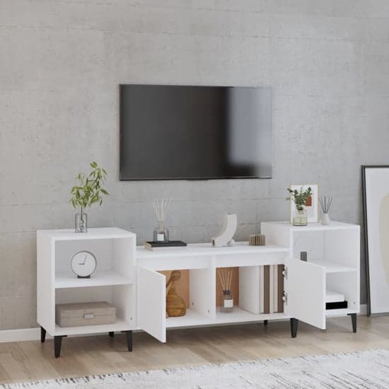 Emery Wooden TV Stand With 2 Doors 2 Shelves In White_2