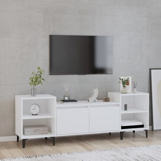 Emery Wooden TV Stand With 2 Doors 2 Shelves In White_1