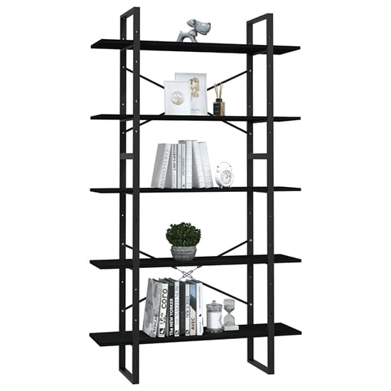 Emlen Extra Large Solid Pinewood 5 Tier Bookcase In Black_2