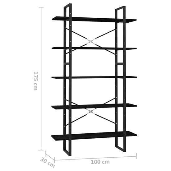 Emlen Extra Large Solid Pinewood 5 Tier Bookcase In Black_4