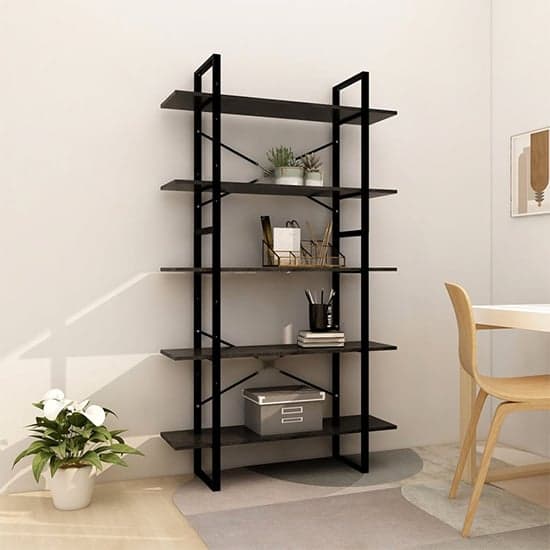 Emlen Extra Large Solid Pinewood 5 Tier Bookcase In Black