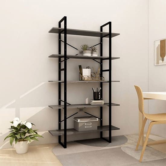 Emlen Extra Large Solid Pinewood 5 Tier Bookcase In Grey_1