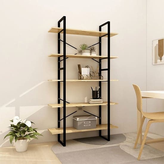 Emlen Extra Large Solid Pinewood 5 Tier Bookcase In Natural_1