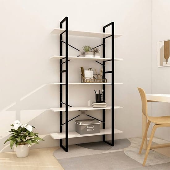 Emlen Extra Large Solid Pinewood 5 Tier Bookcase In White