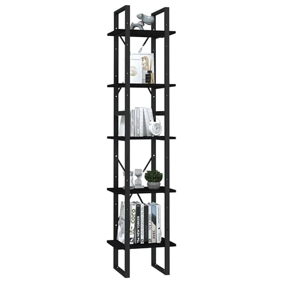 Emlen Small Solid Pinewood 5 Tier Bookcase In Black_2