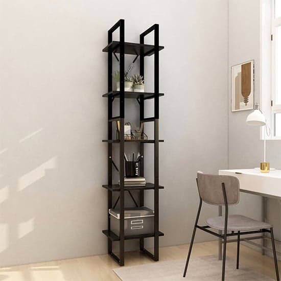 Emlen Small Solid Pinewood 5 Tier Bookcase In Black_1