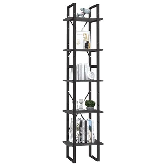 Emlen Small Solid Pinewood 5 Tier Bookcase In Grey_2