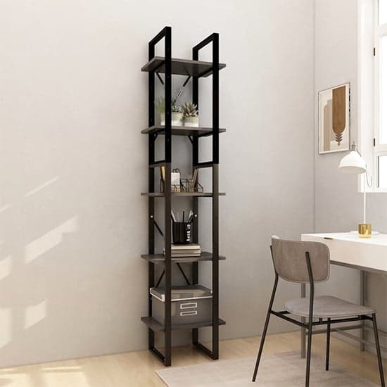 Emlen Small Solid Pinewood 5 Tier Bookcase In Grey_1
