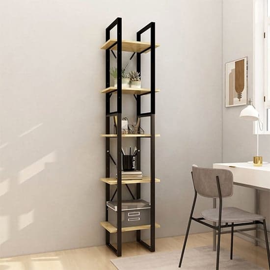 Emlen Small Solid Pinewood 5 Tier Bookcase In Natural_1