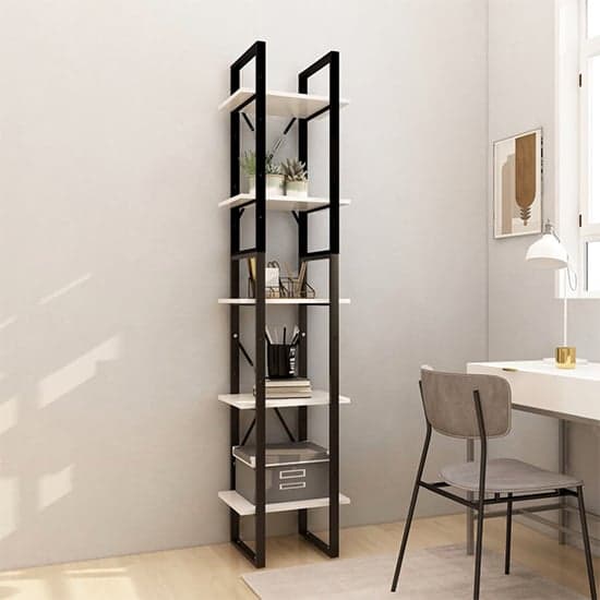 Emlen Small Solid Pinewood 5 Tier Bookcase In White_1