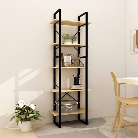 Emlen Medium Solid Pinewood 5 Tier Bookcase In Natural_1