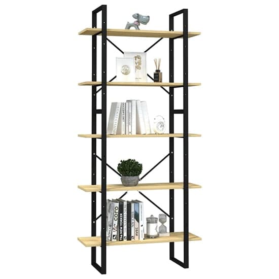 Emlen Large Solid Pinewood 5 Tier Bookcase In Natural_2