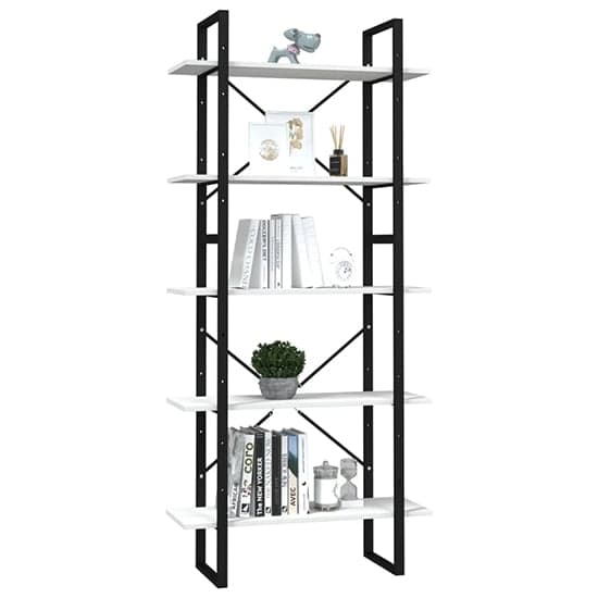 Emlen Large Solid Pinewood 5 Tier Bookcase In White_2