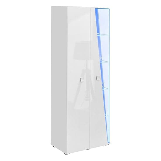 Emory High Gloss Display Cabinet Tall 2 Doors In White With LED_1