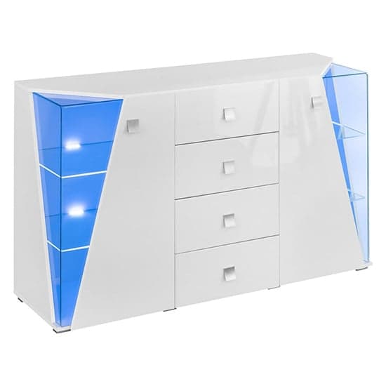 Emory High Gloss Sideboard 2 Doors 4 Drawers In White With LED_1