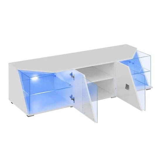 Emory High Gloss TV Stand With 2 Doors In White And LED_2