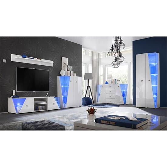 Emory High Gloss TV Stand With 2 Doors In White And LED_3