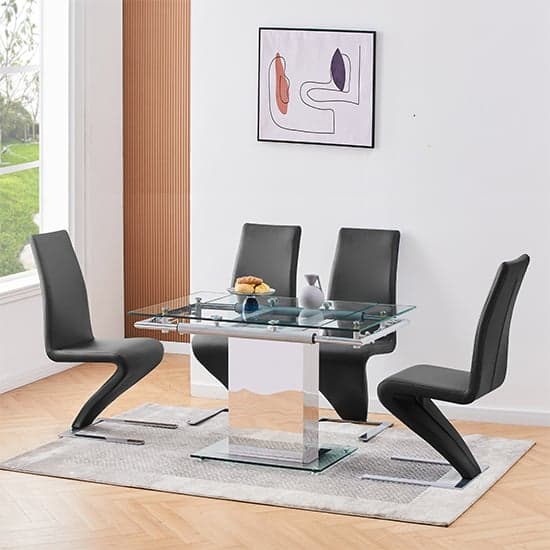 Enke Extending Glass Dining Table With 4 Demi Z Black Chairs_1
