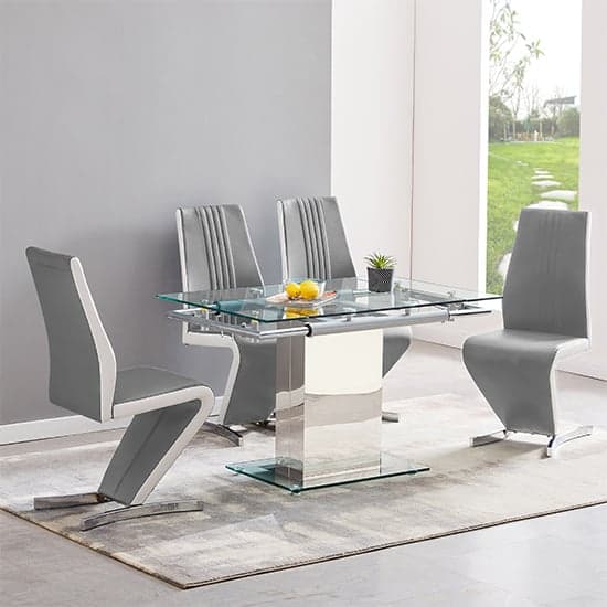 Enke Extending Glass Dining Table With 4 Gia Grey White Chairs_1