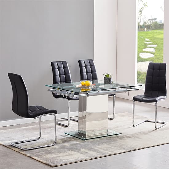 Enke Extending Glass Dining Table With 4 Paris Grey Chairs Furniture