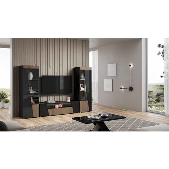 Enna High Gloss Display Cabinet 1 Door Left In Black And LED_3