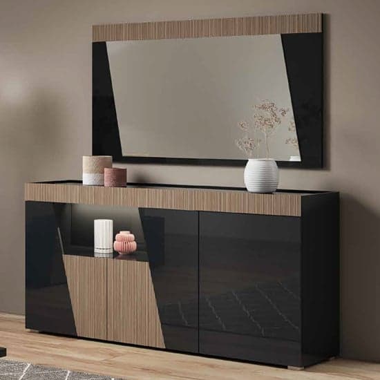 Enna High Gloss Sideboard In Black With 3 Doors And LED_2