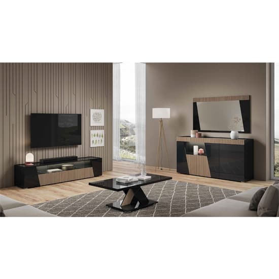Enna High Gloss Sideboard In Black With 3 Doors And LED_3