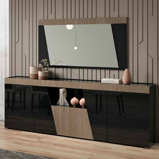 Enna High Gloss Sideboard In Black With 4 Doors And LED_2