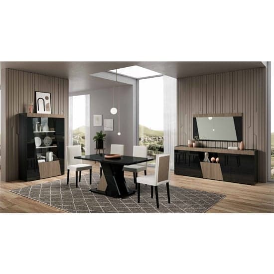 Enna High Gloss Sideboard In Black With 4 Doors And LED_3