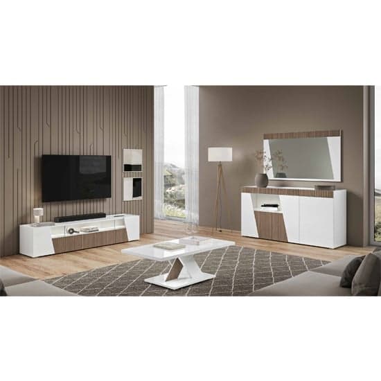 Enna High Gloss Sideboard In White With 3 Doors And LED_2