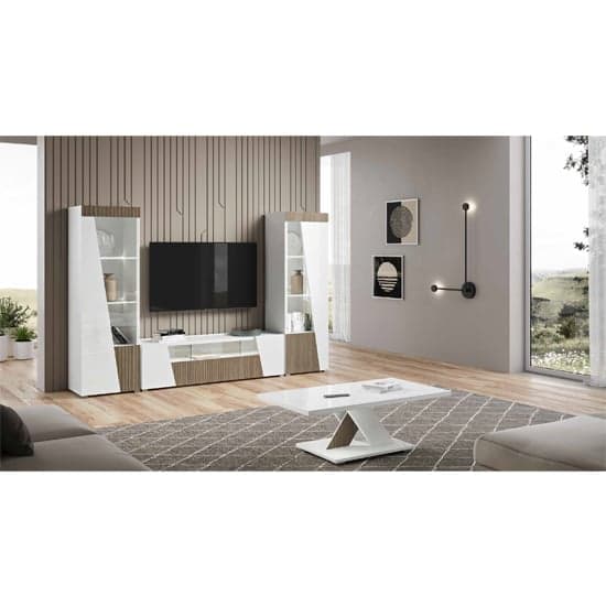 Enna High Gloss TV Stand In White With 3 Doors And LED_2
