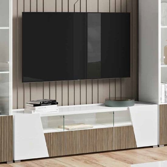Enna High Gloss TV Stand In White With 3 Doors And LED_1