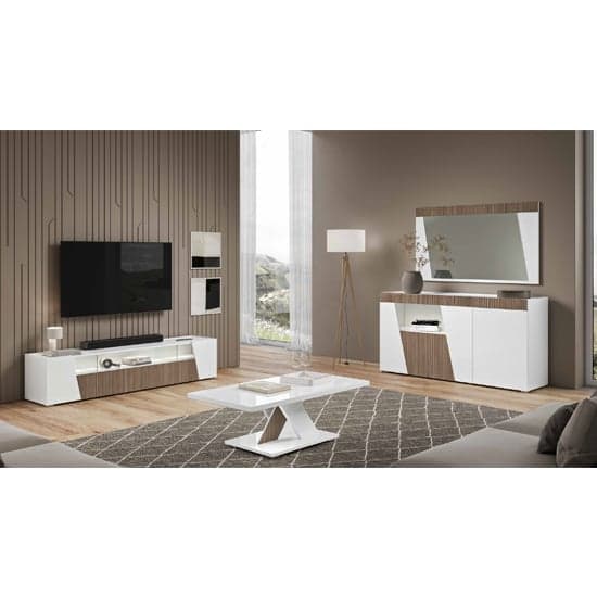 Enna High Gloss TV Stand In White With 4 Doors And LED_2