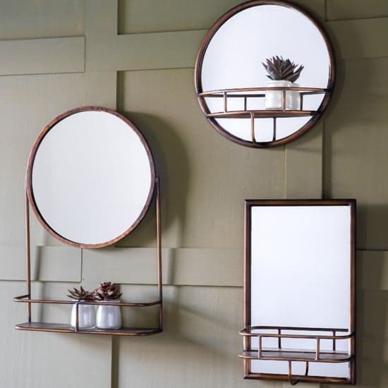 Enoch Wall Mirror With Shelf In Bronze Iron Frame_2