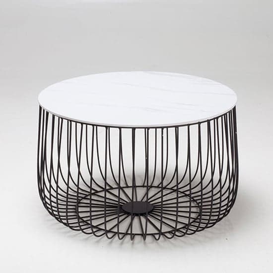 Enzi Large Marble Effect Coffee Table With Black Cage Frame In White_2