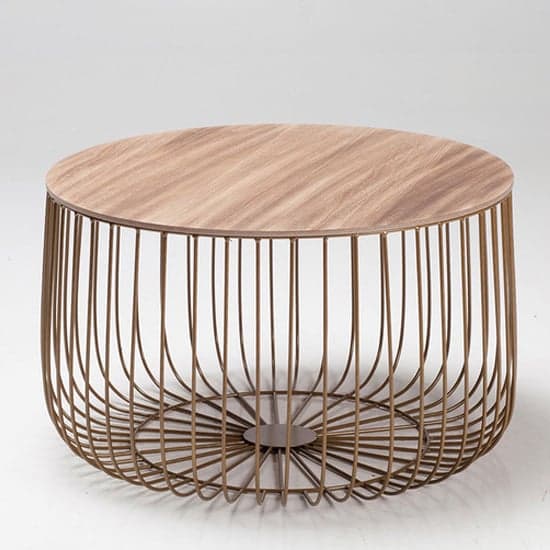Enzi Large Wooden Coffee Table With Gold Cage Frame In Oak_2