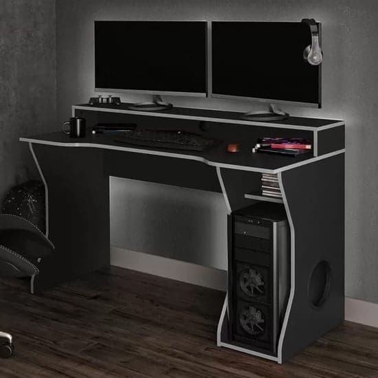 Enzi Wooden Gaming Desk In Black And Silver_1