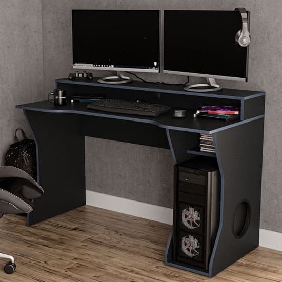 Enzo Wooden Gaming Desk In Black And Blue
